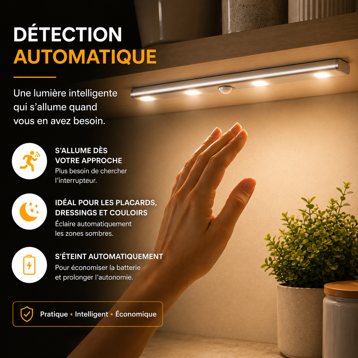 LumaSense™ | Lampe LED à Détecteur de Mouvement Sans Fil