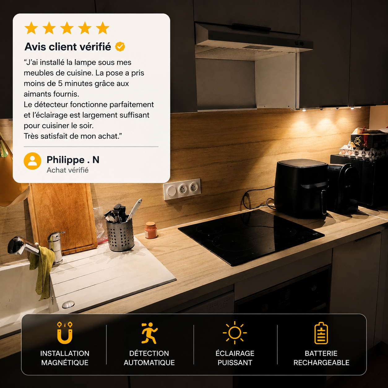 LumaSense™ | Lampe LED à Détecteur de Mouvement Sans Fil
